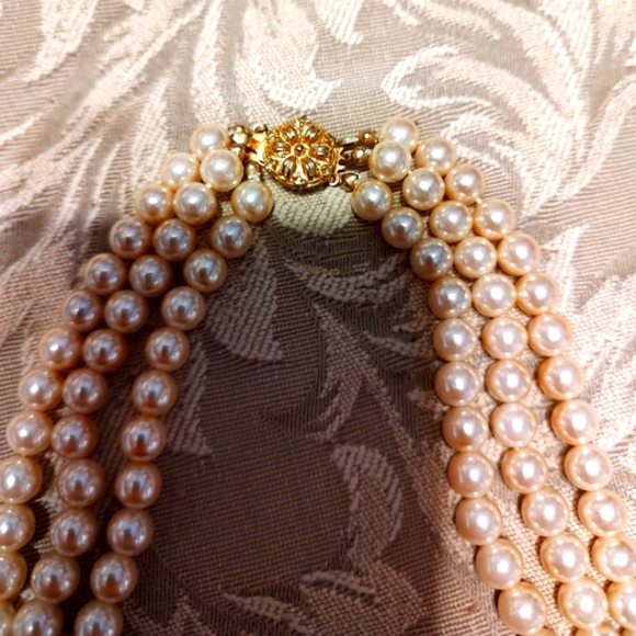 🌹 Magnificent Vintage Elaborate Cream Pearl & Rhinestone Gold Statement Neckla - Picture 12 of 16